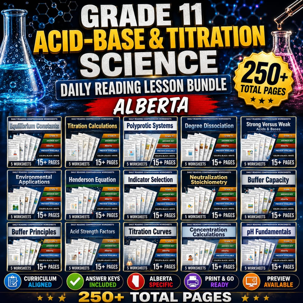 Grade 11 Acid-Base & Titration Science Daily Reading Lesson Bundle | Alberta — bundle cover
