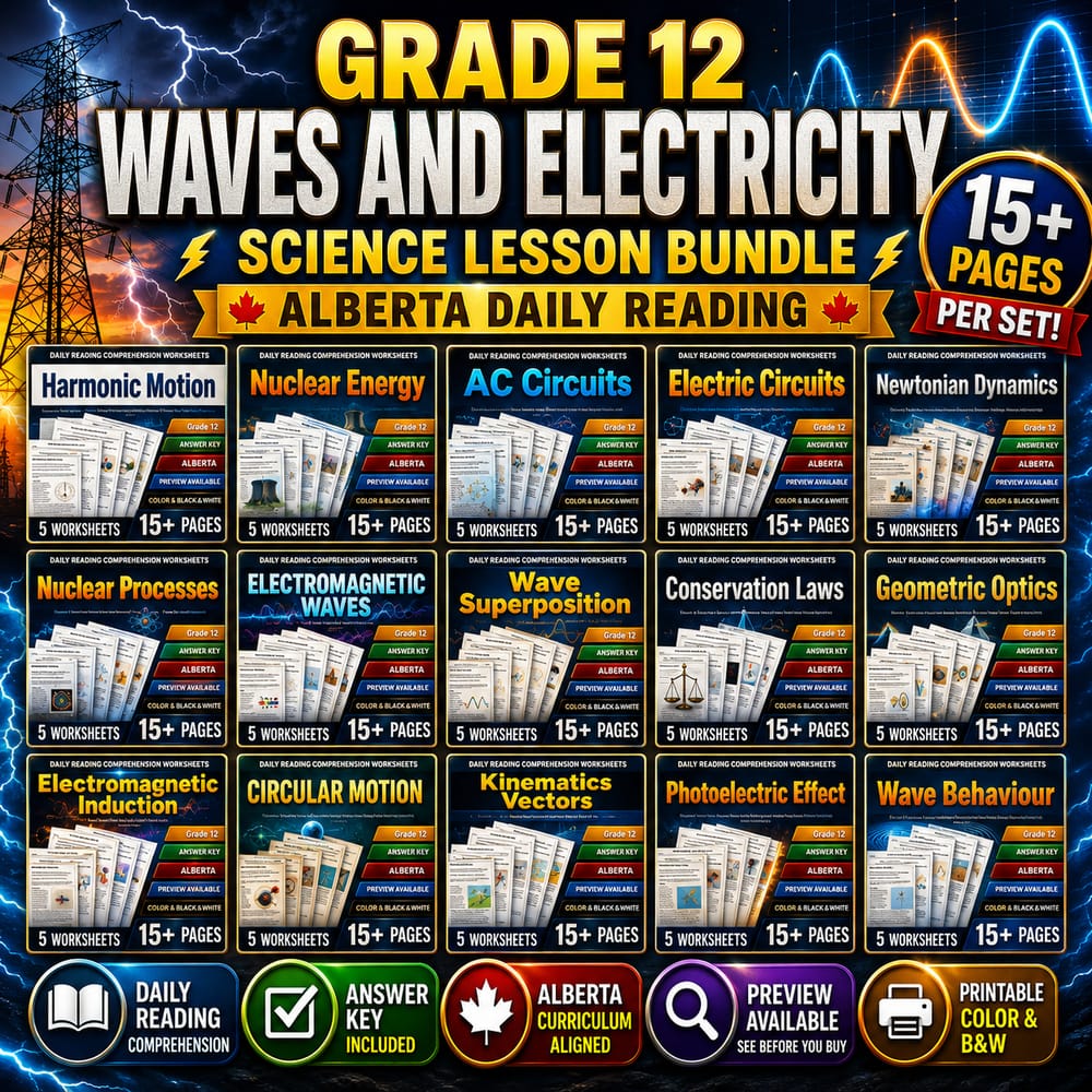 Grade 12 Waves and Electricity Science Lesson Bundle | Alberta Daily Reading — bundle cover