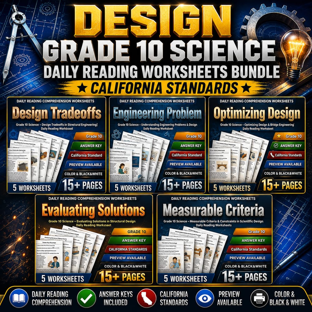 Design Grade 10 Science Daily Reading Worksheets Bundle | California Standards — bundle cover