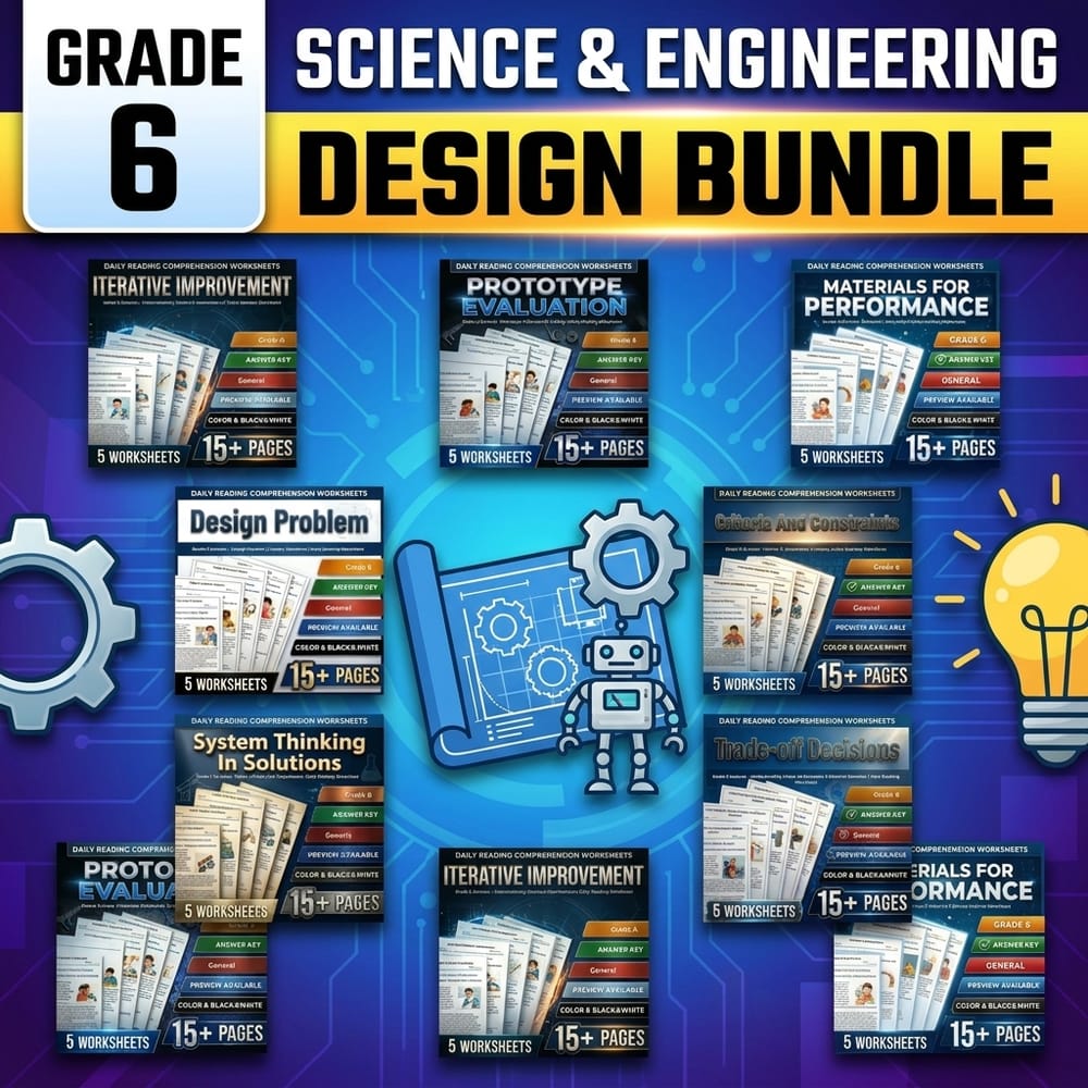 Engineering & Technology Grade 6 Science  Worksheets Lesson Bundle | General — bundle cover