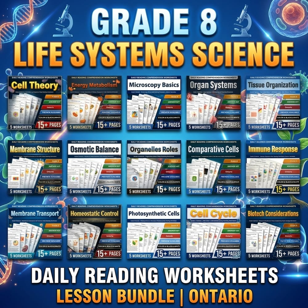 Grade 8 Life Systems Science Daily Reading Worksheets Lesson Bundle | Ontario — bundle cover