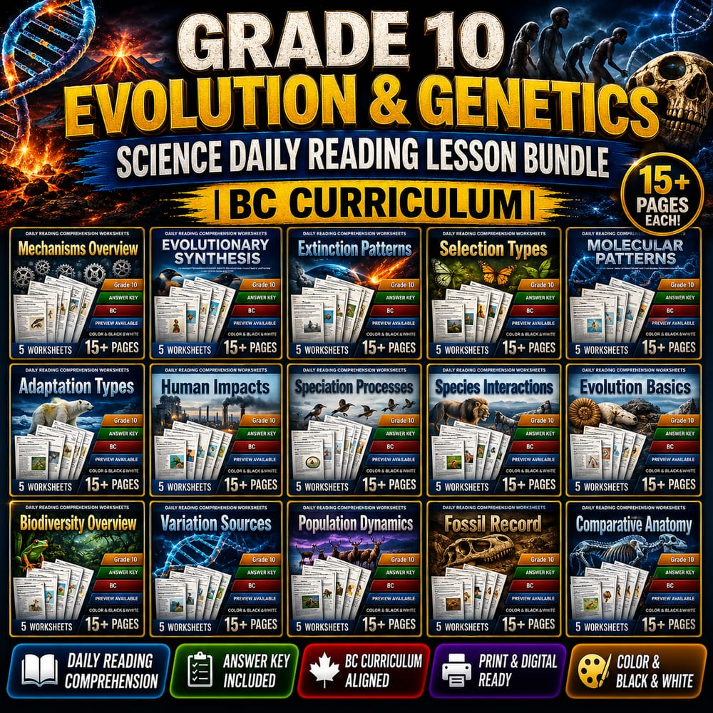Grade 10 Evolution & Genetics Science Daily Reading Lesson Bundle | BC — bundle cover