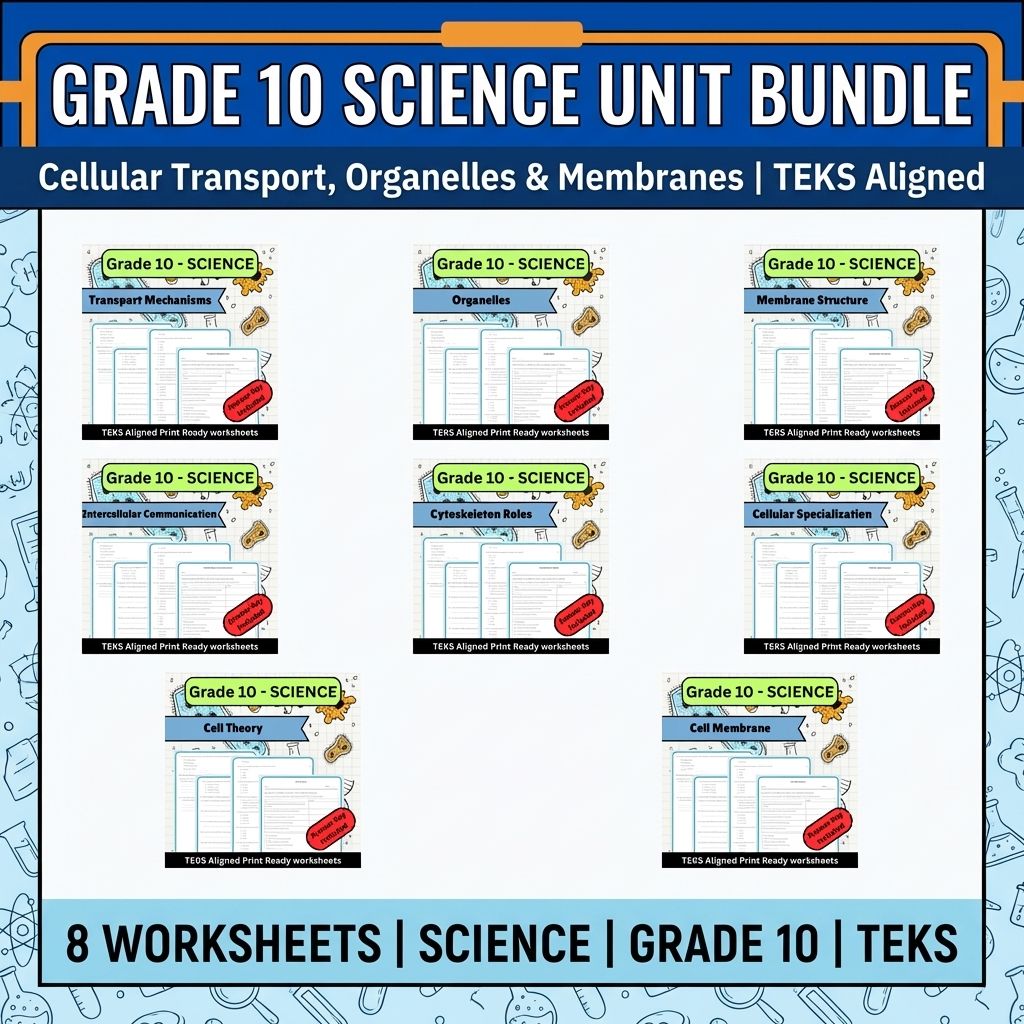 Grade 10 Science | Cell Structure & Function Unit Worksheet Bundle(TEKS-Aligned) — bundle cover