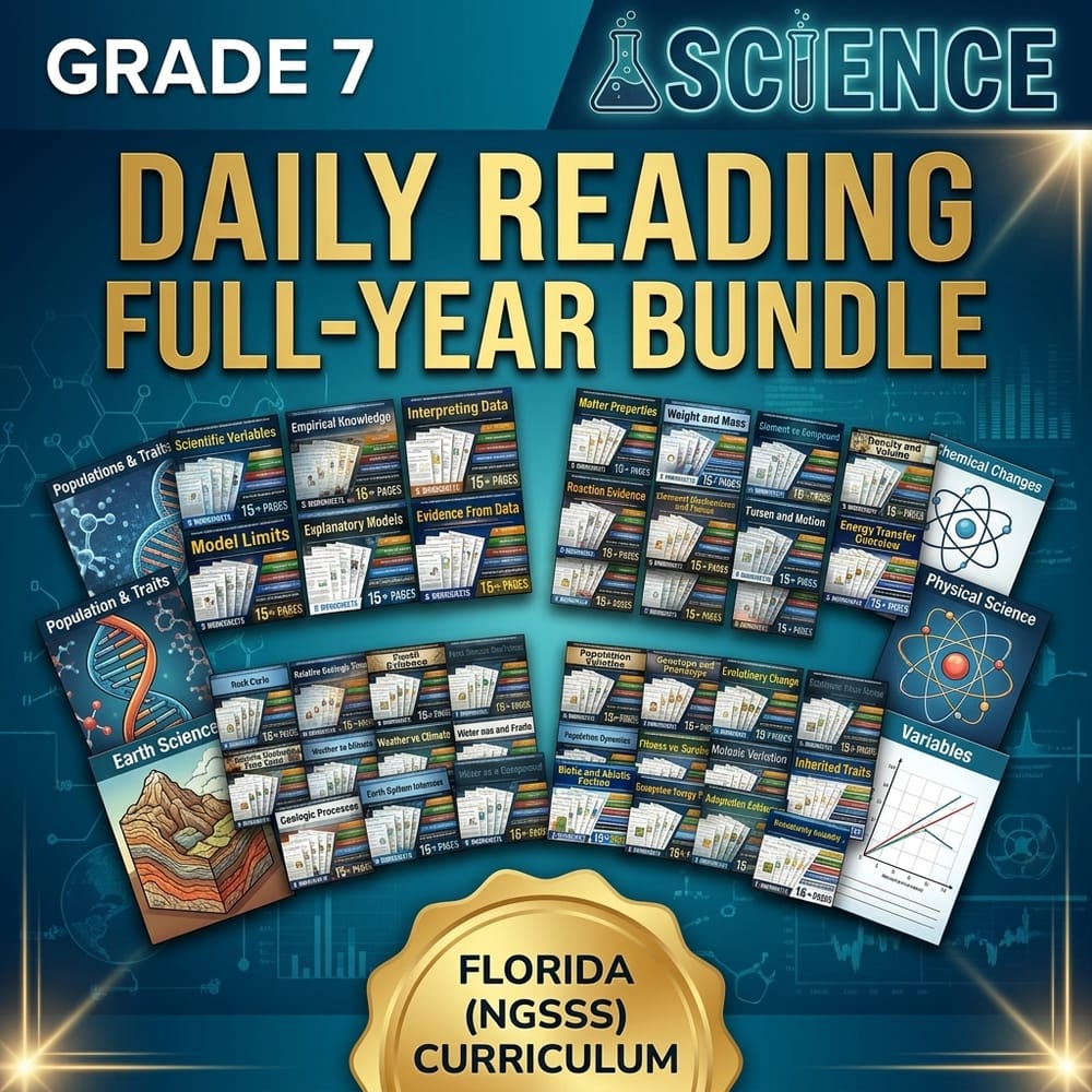 Grade 7 Science Daily Reading Full-Year Bundle | Florida (NGSSS) Curriculum — bundle cover