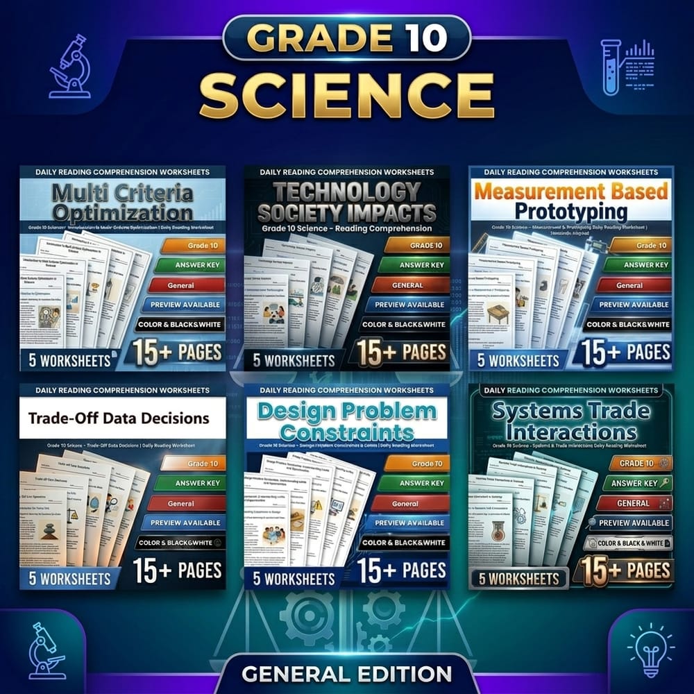 Grade 10 Science Trade-Off Design Daily Reading Worksheet Lesson Bundle-General — bundle cover