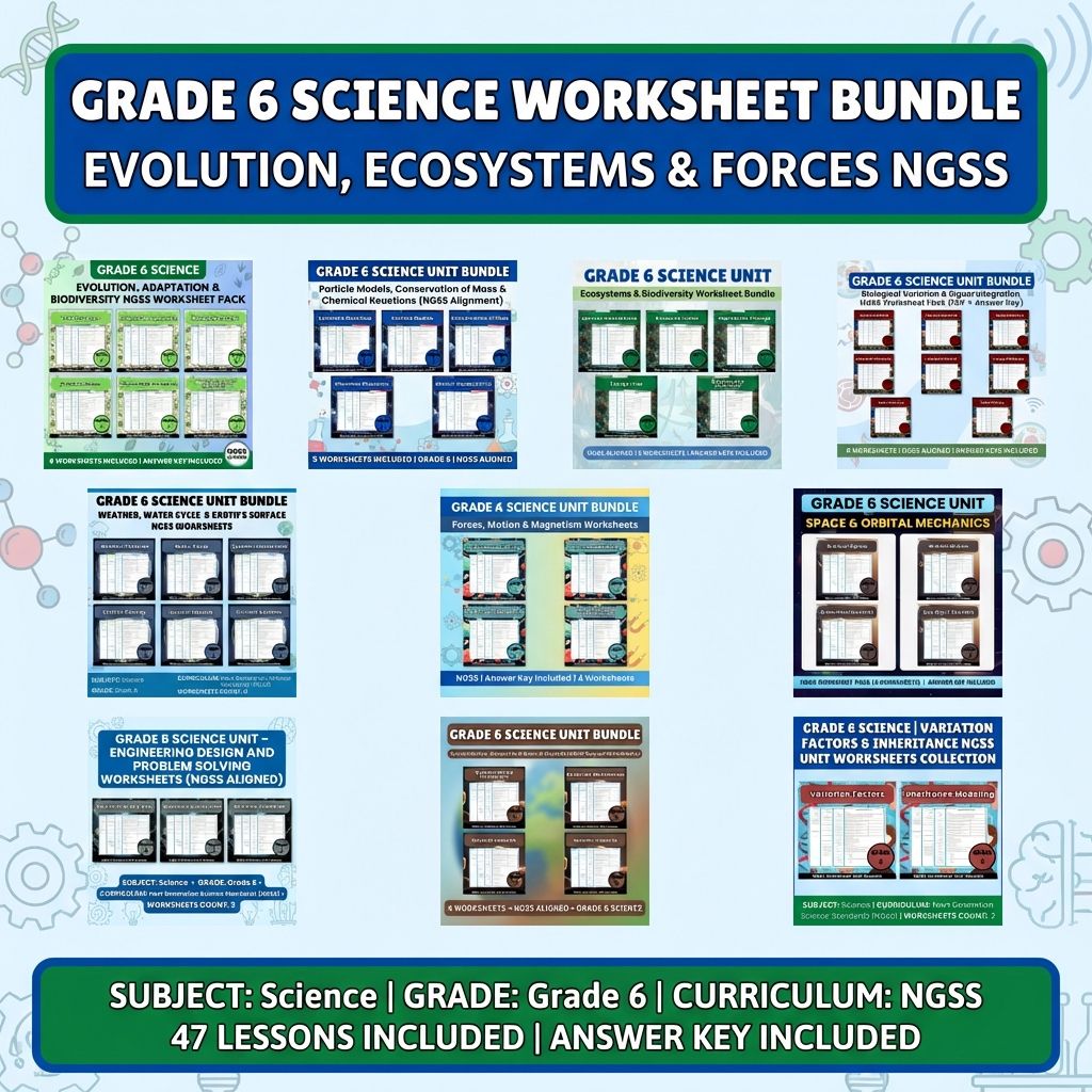 Grade 6 Science Worksheets Bundle- Resources for Earth, Space & Life - NGSS — bundle cover
