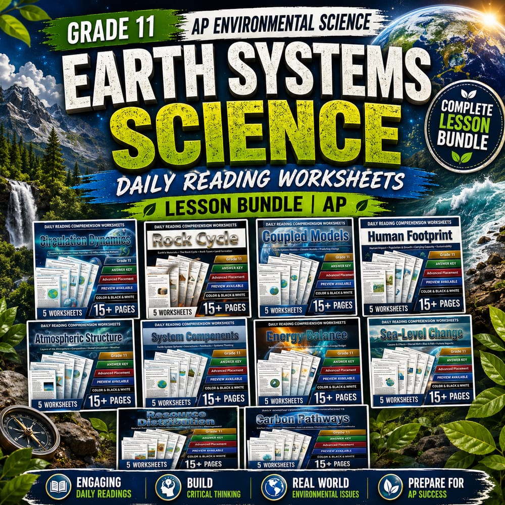 Earth Systems Grade 11 Science Daily Reading Worksheets Lesson Bundle | AP — bundle cover