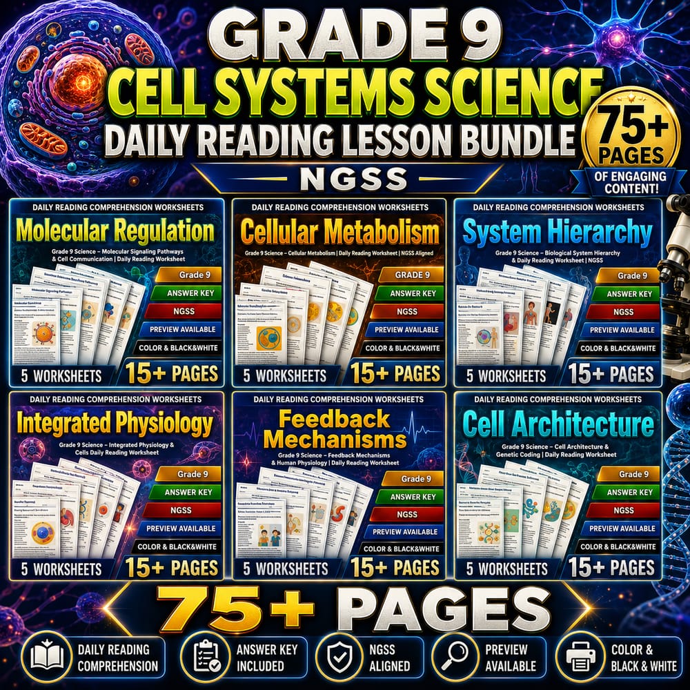 Grade 9 Cell Systems Science Daily Reading Lesson Bundle | NGSS — bundle cover
