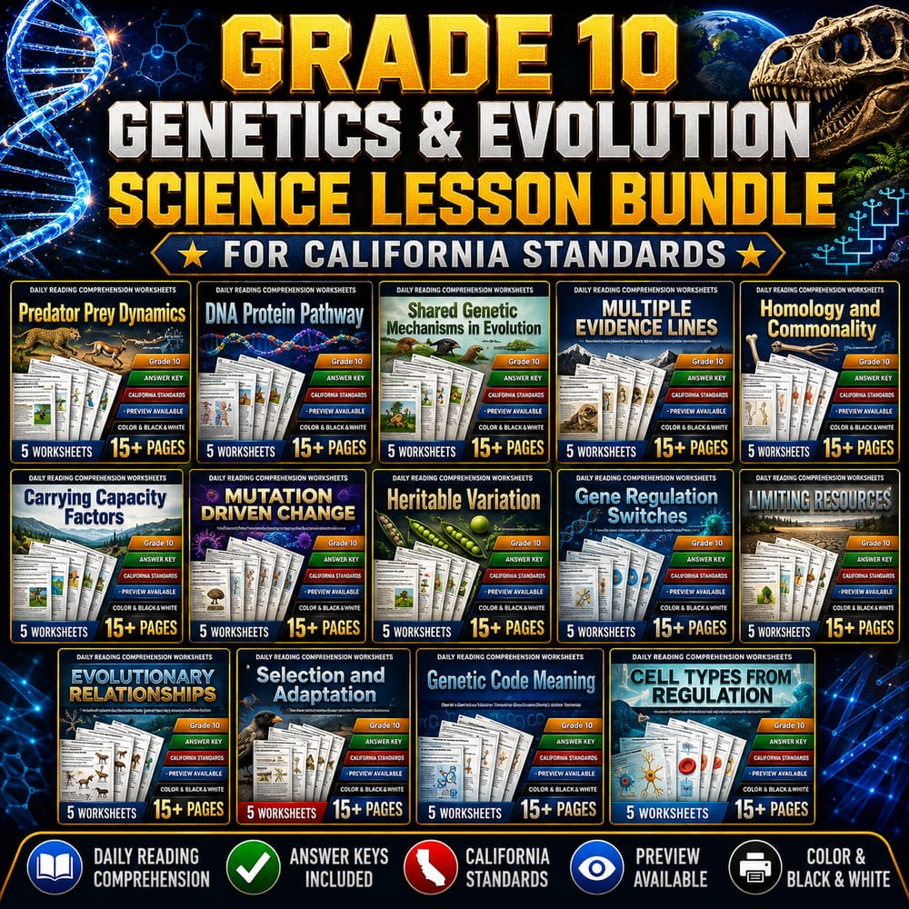 Grade 10 Genetics & Evolution Science Lesson Bundle | California Standards — bundle cover