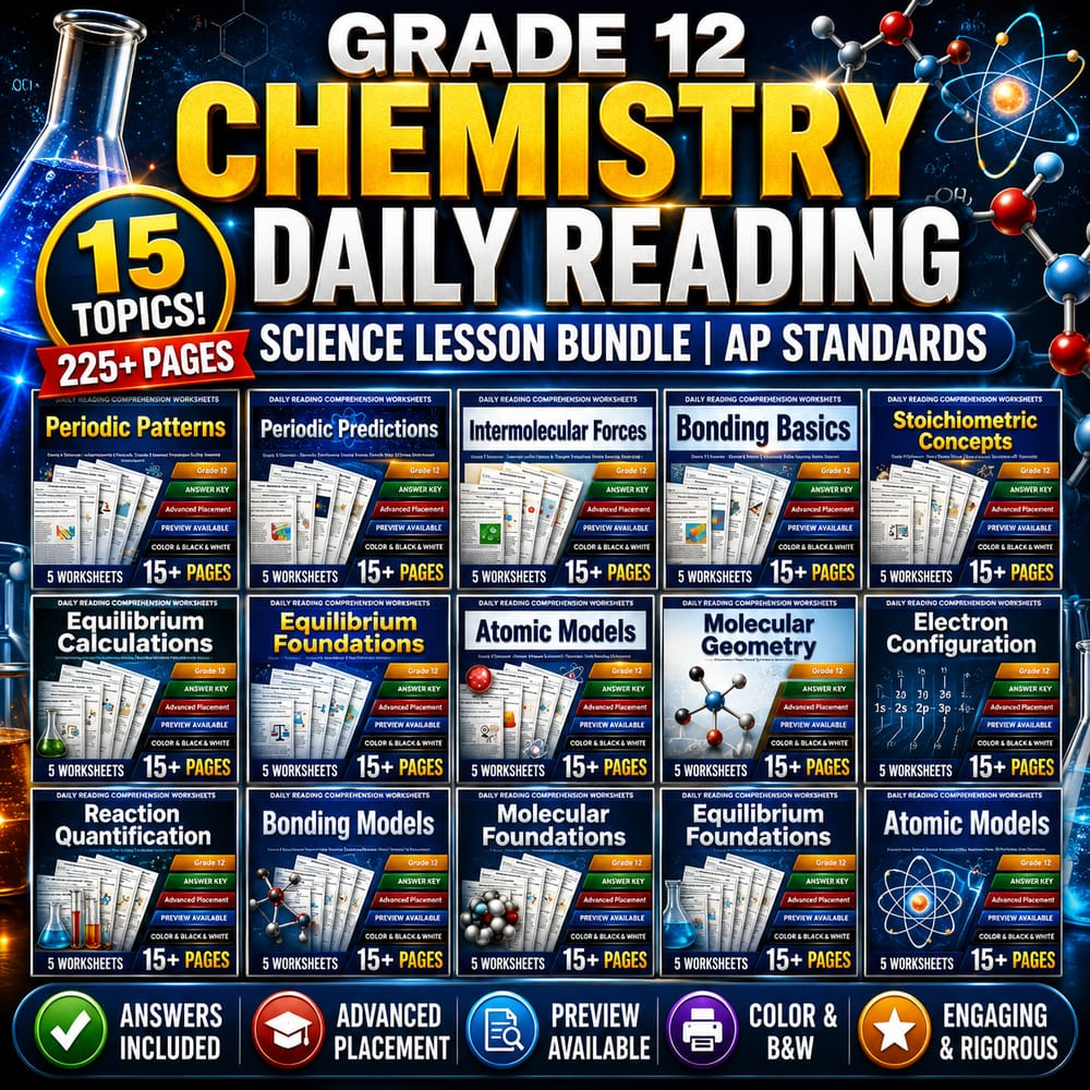 Grade 12 Chemistry Daily Reading Science Lesson Bundle | AP Standards — bundle cover