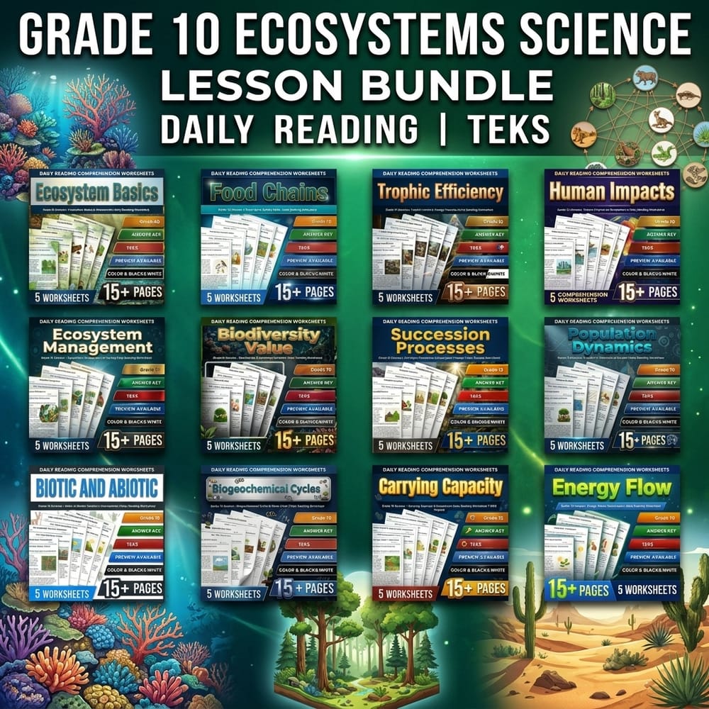Grade 10 Ecosystems Science Lesson Bundle Daily Reading | TEKS — bundle cover