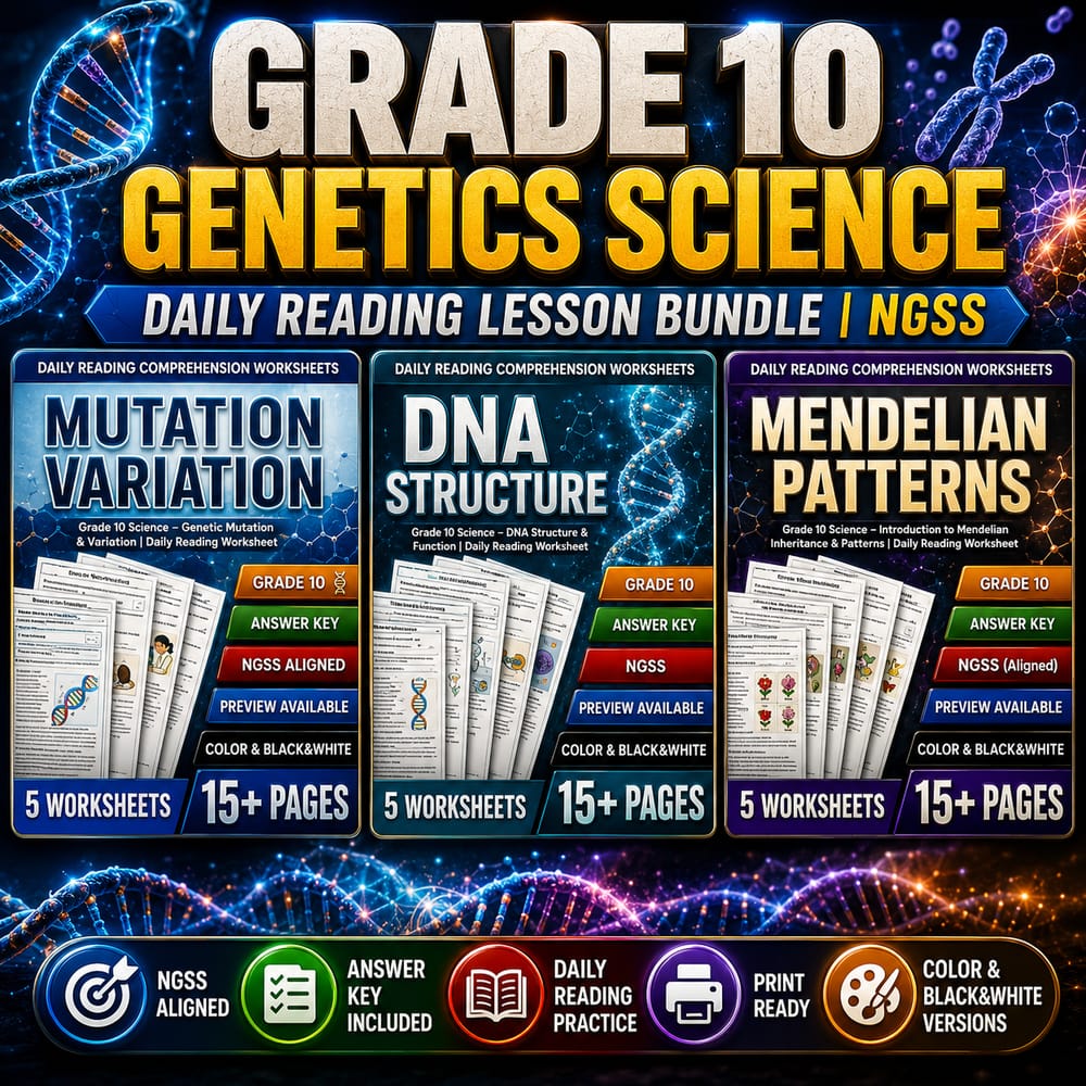 Grade 10 Genetics Science Daily Reading Lesson Bundle | NGSS — bundle cover
