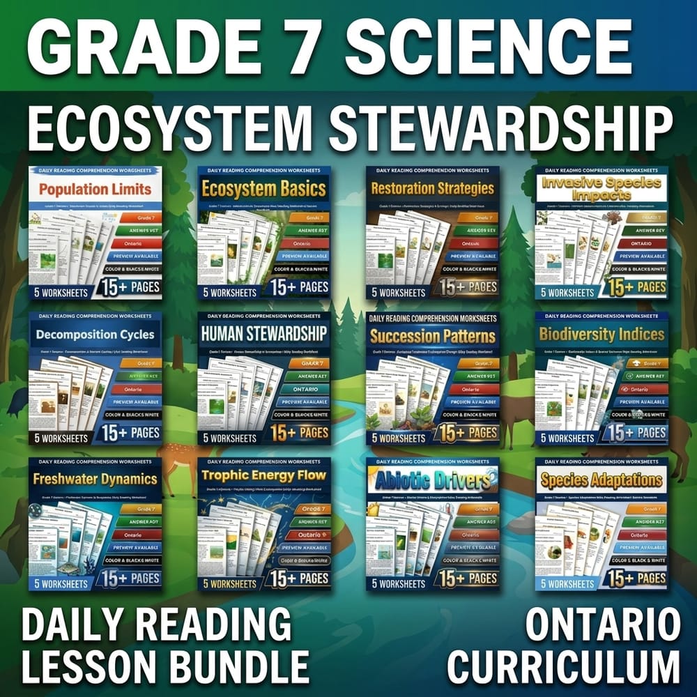 Grade 7 Ecosystem Stewardship Science Daily Reading lesson bundle | Ontario — bundle cover