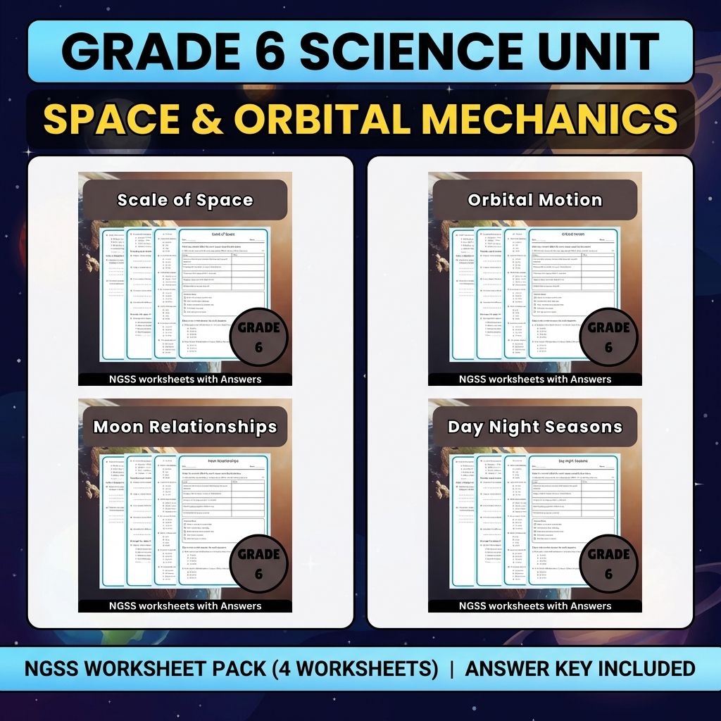 Grade 6 Science Unit Bundle – Space, Moon, and Seasons Worksheets (NGSS Aligned) — bundle cover