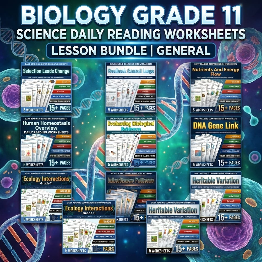 Biology Grade 11 Science Daily Reading Worksheets Lesson Bundle | General — bundle cover