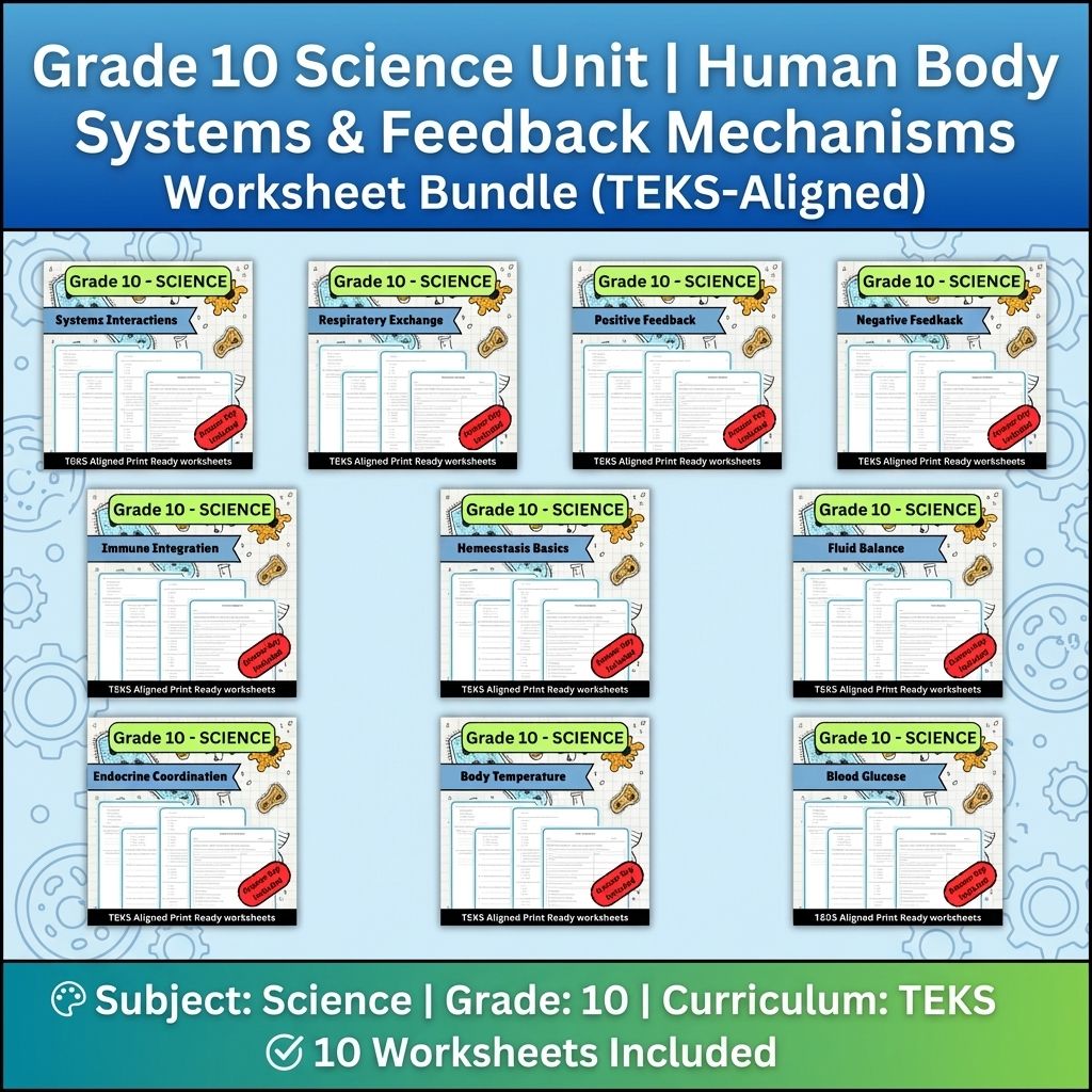 Grade 10 Science | Body Systems & Homeostasis Worksheet Bundle (TEKS Aligned) — bundle cover
