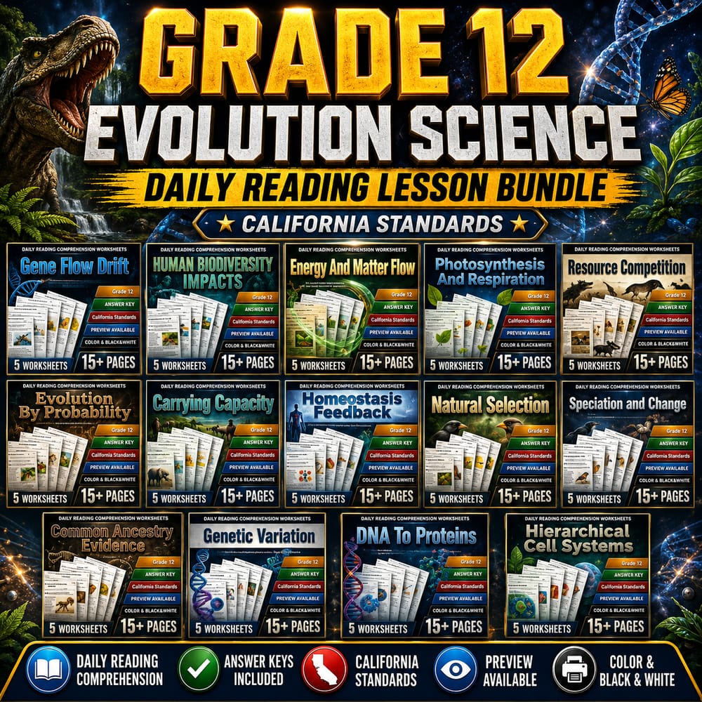 Grade 12 Evolution Science Daily Reading Lesson Bundle | California Standards — bundle cover