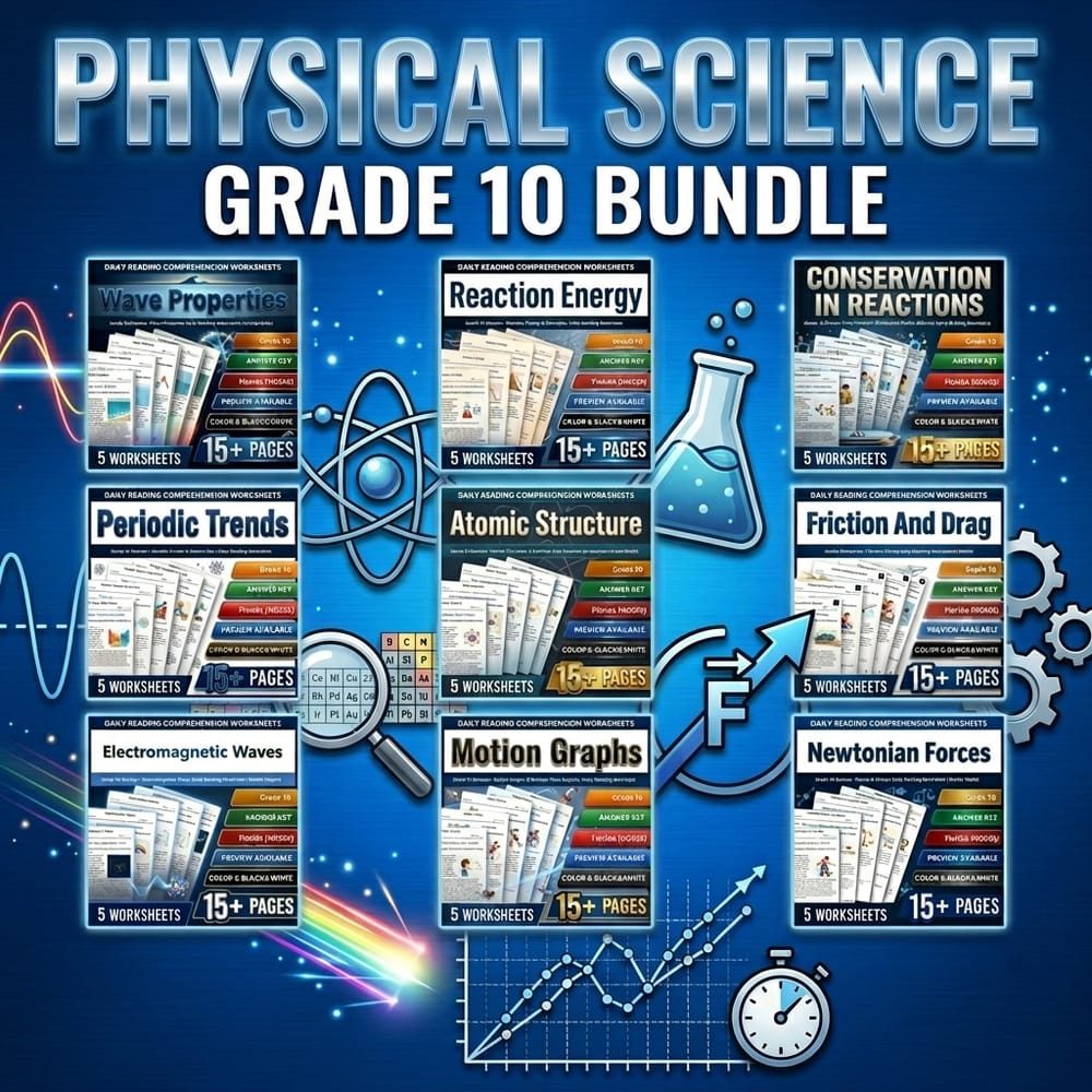 Physical Science Grade 10 Daily Reading Worksheets Lesson Bundle | Florida NGSSS — bundle cover