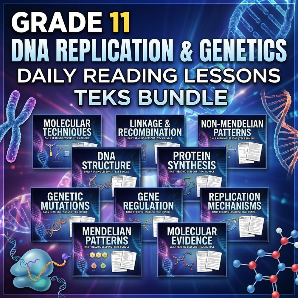 Grade 11 DNA Replication & Genetics Science Daily Reading Lesson Bundle | TEKS — bundle cover