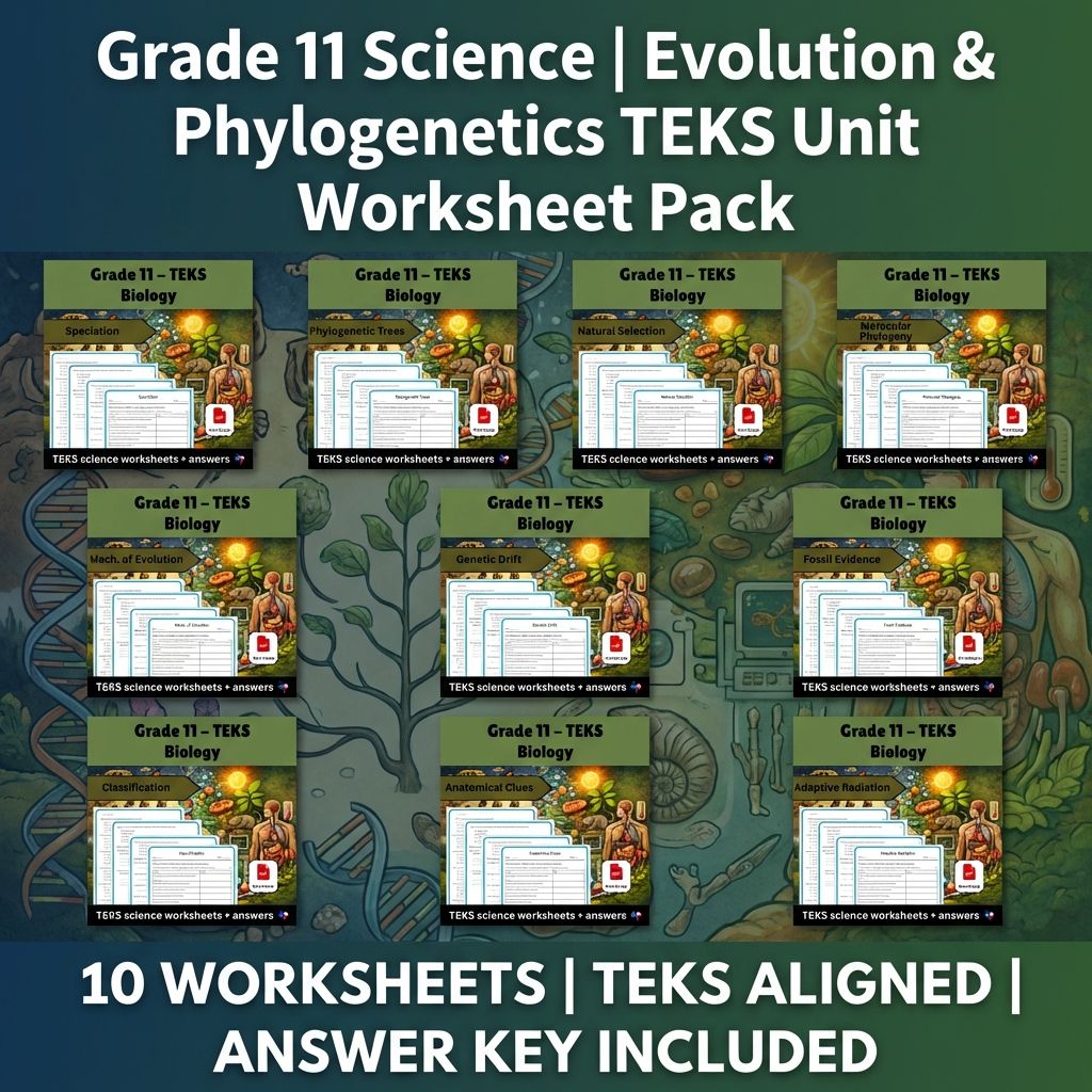 Grade 11 Science | Evolution & Phylogenetics Worksheet Bundle (TEKS Aligned) — bundle cover