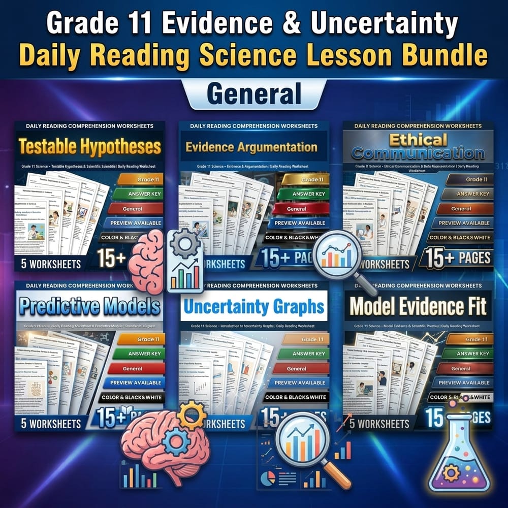 Grade 11 Evidence & Uncertainty Daily Reading Science Lesson Bundle | General — bundle cover