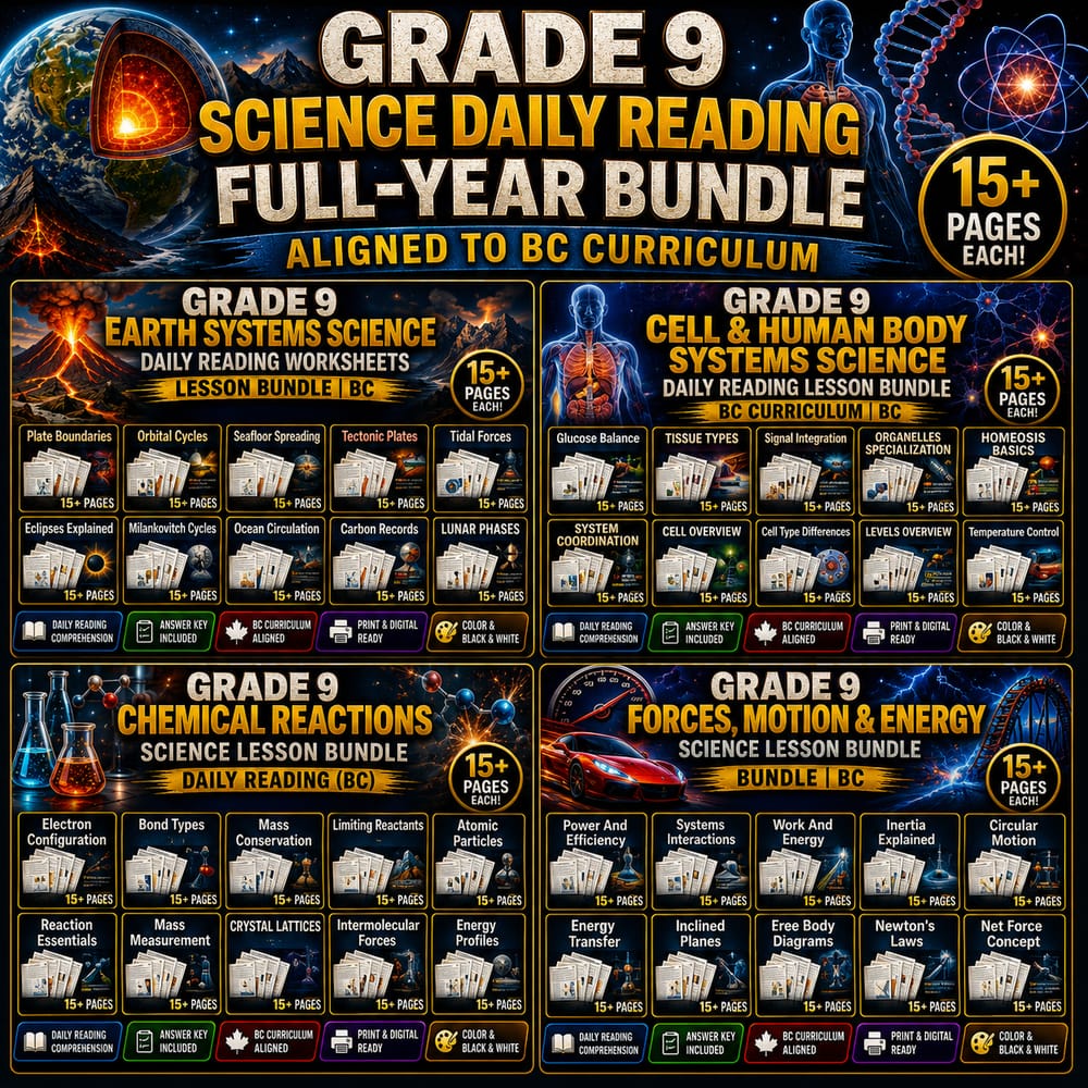 Grade 9 Science Daily Reading Full-Year Bundle Aligned to BC Curriculum — bundle cover