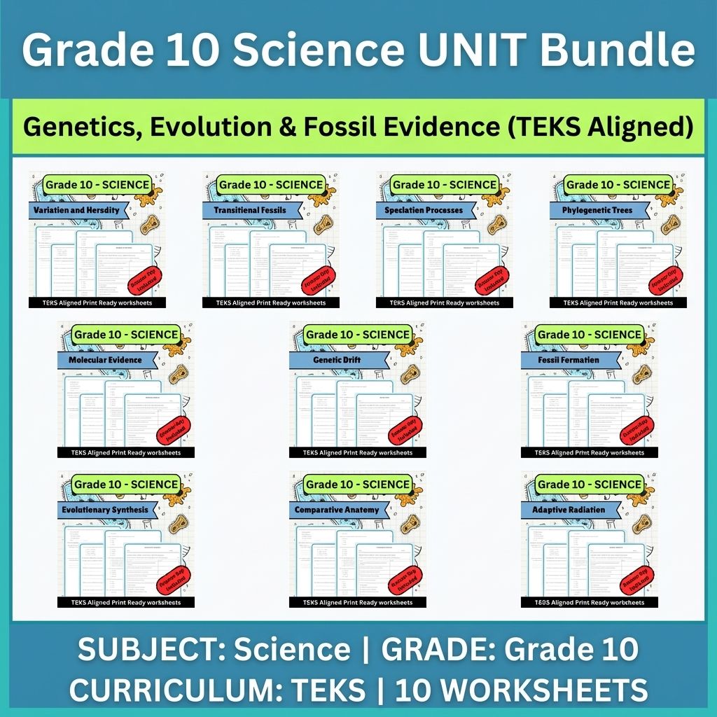 Grade 10 Science | Evolution & Heredity Unit Worksheet Bundle (TEKS Aligned) — bundle cover