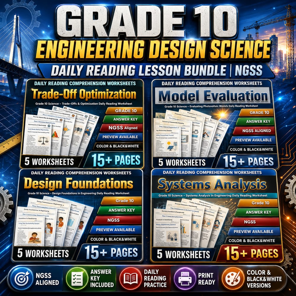 Grade 10 Engineering Design Science Daily Reading Lesson Bundle | NGSS — bundle cover
