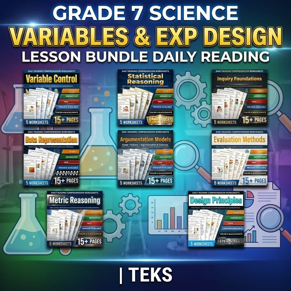 Grade 7 Variables & Exp Design Science Lesson Bundle Daily Reading | TEKS — bundle cover