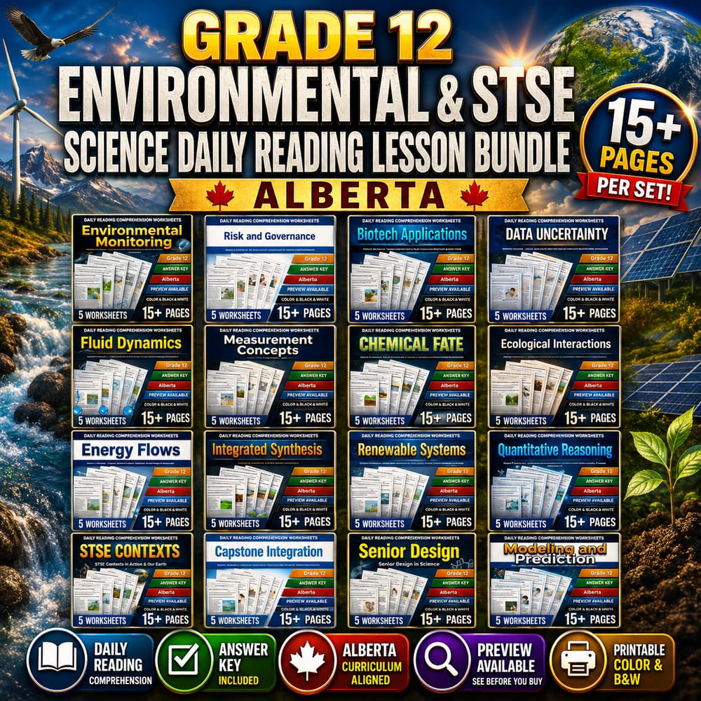 Grade 12 Environmental & STSE Science Daily Reading Lesson Bundle | Alberta — bundle cover
