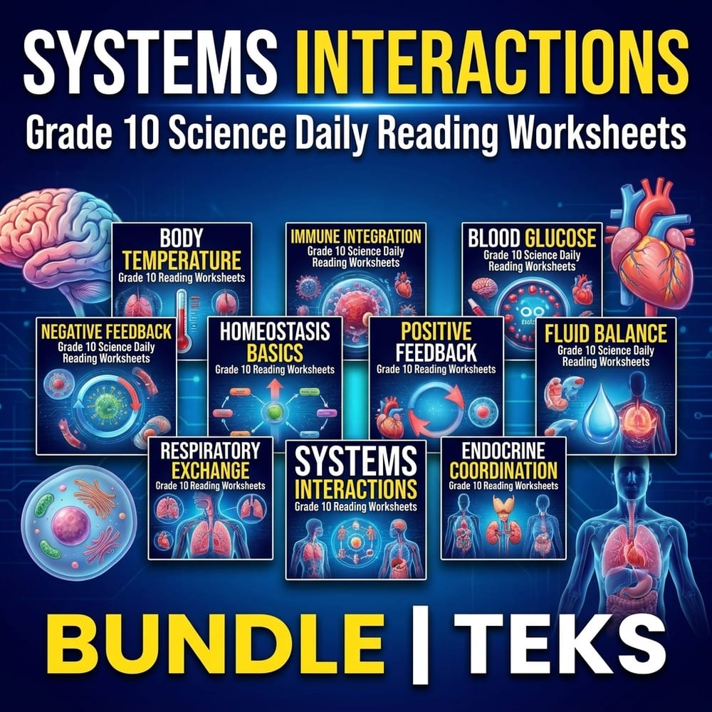 Systems Interactions Grade 10 Science Daily Reading Worksheets Bundle | TEKS — bundle cover