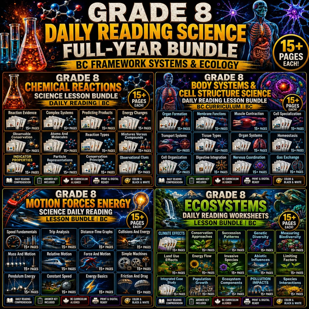 Grade 8 Daily Reading Science Full-Year Bundle: BC Framework Systems & Ecology — bundle cover
