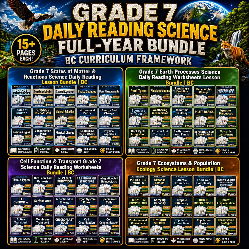 Grade 7 Daily Reading Science Full-Year Bundle BC Curriculum Framework — bundle cover