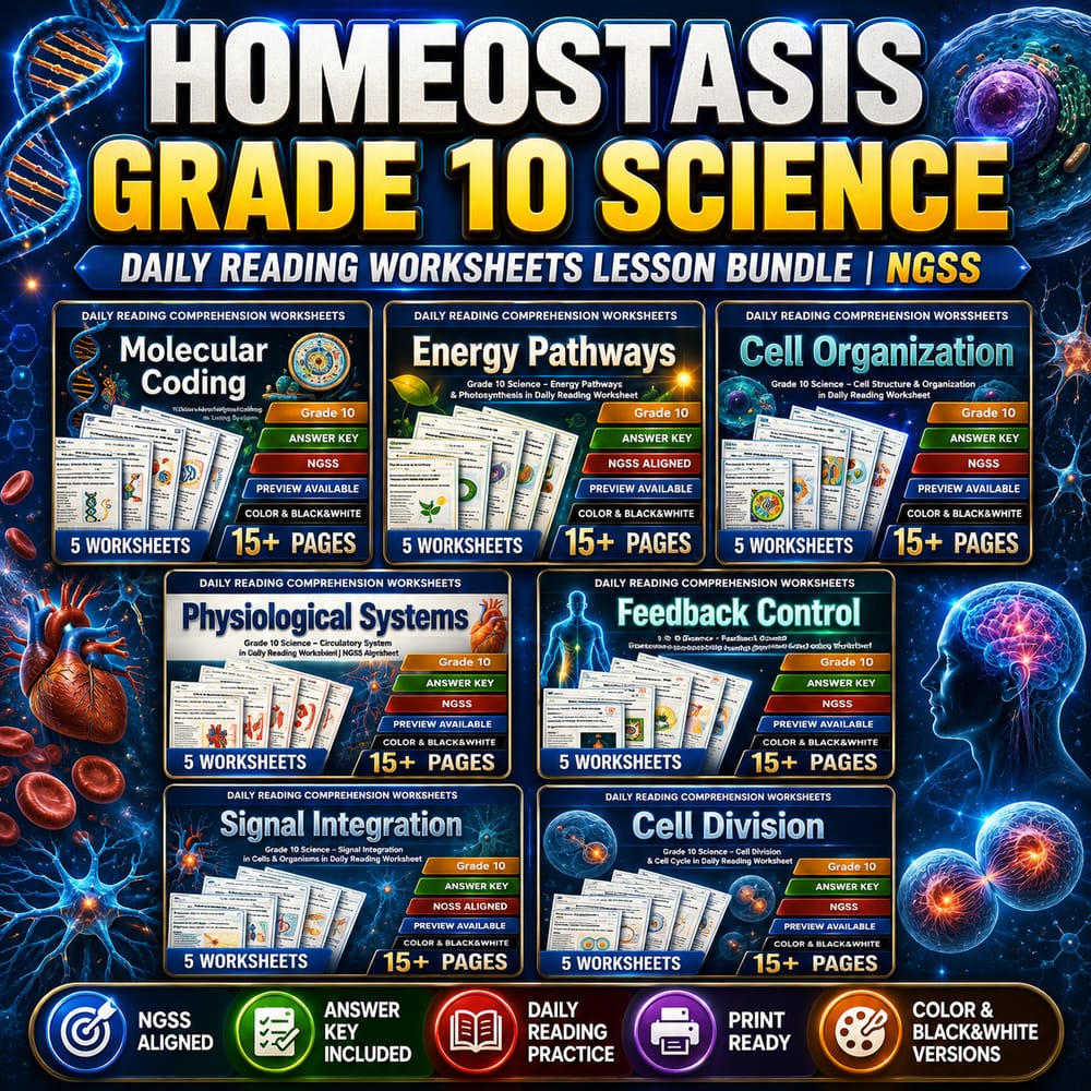 Homeostasis Grade 10 Science Daily Reading Worksheets Lesson Bundle | NGSS — bundle cover