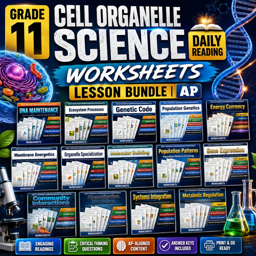 Grade 11 Cell Organelle Science Daily Reading Worksheets Lesson Bundle | AP — bundle cover