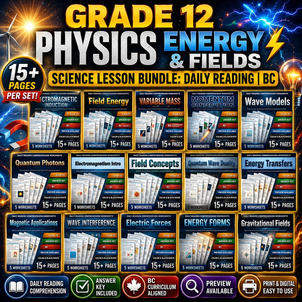 Grade 12 Physics Energy & Fields Science Lesson Bundle: Daily Reading | BC — bundle cover