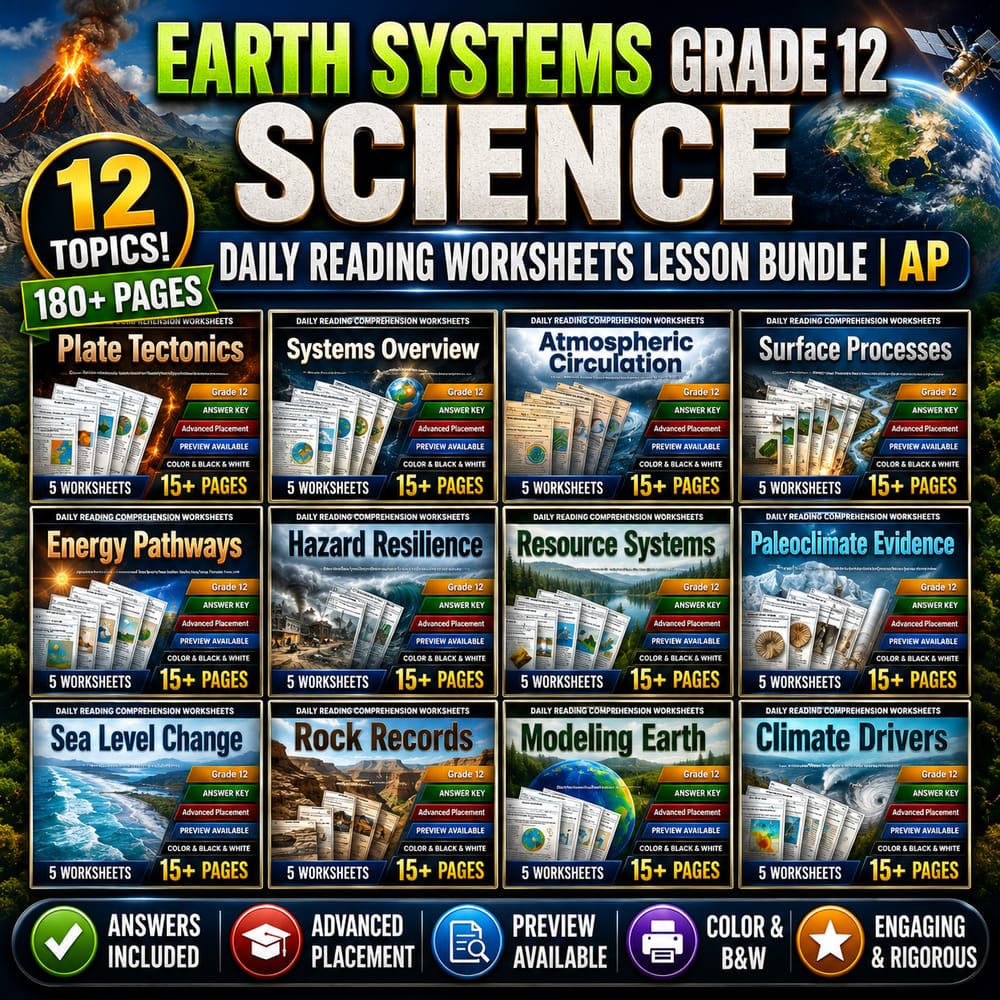 Earth Systems Grade 12 Science Daily Reading Worksheets Lesson Bundle | AP — bundle cover