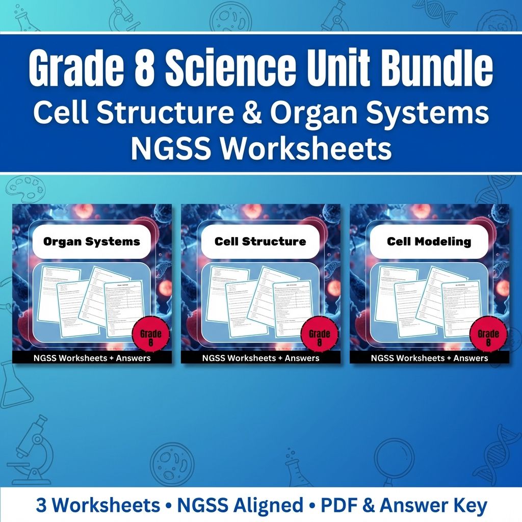 Grade 8 Science Unit: Cell & Organ Systems Worksheets Pack (NGSS Aligned) — bundle cover