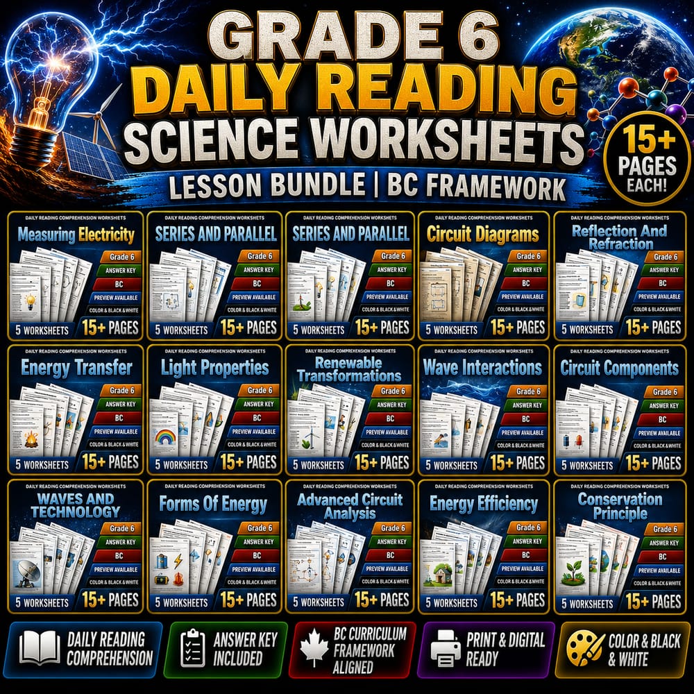 Grade 6 Daily Reading Science Worksheets | Lesson Bundle | BC Framework — bundle cover