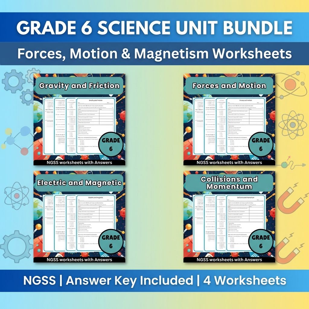 Grade 6 Science Unit Bundle – Forces, Motion & Magnetism Worksheets (NGSS) — bundle cover