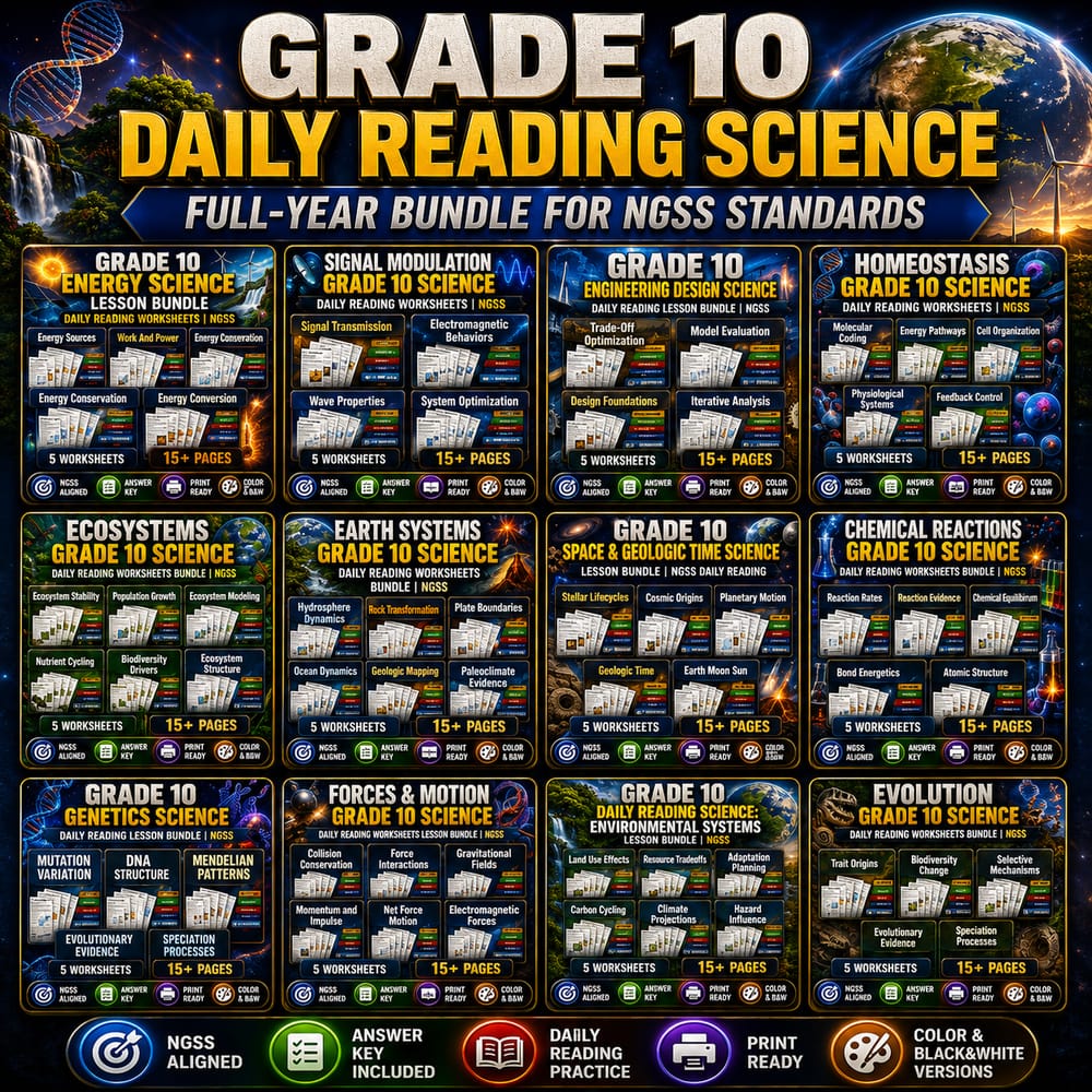 Grade 10 Daily Reading Science Full-Year Bundle for NGSS Standards — bundle cover