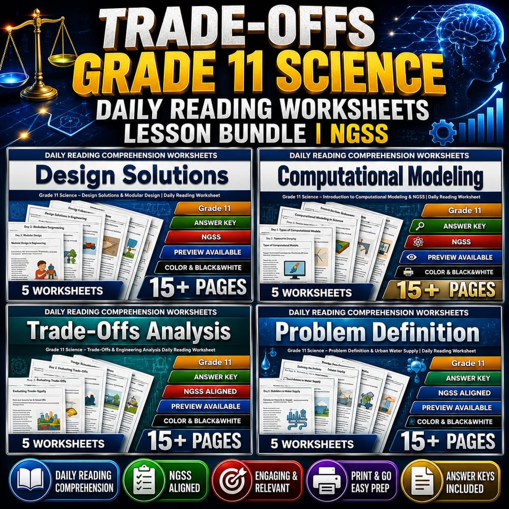 Trade-Offs Grade 11 Science Daily Reading Worksheets Lesson Bundle | NGSS — bundle cover