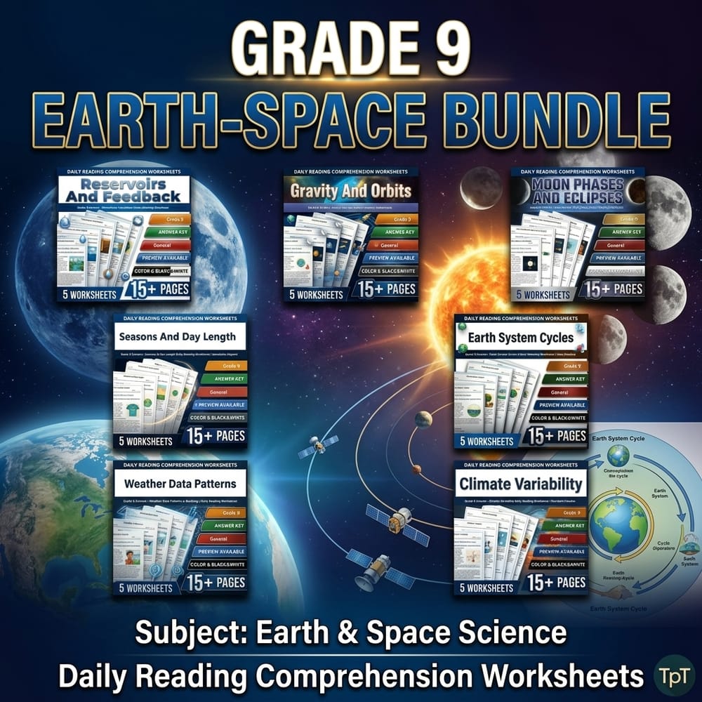 Earth & Space Systems Grade 9 Science Daily Reading Worksheets Bundle | General — bundle cover