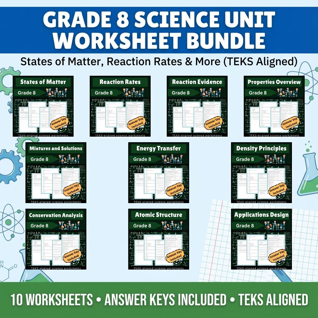 Grade 8 Science Unit Bundle | States of Matter & Reaction Rates Worksheets- TEKS — bundle cover