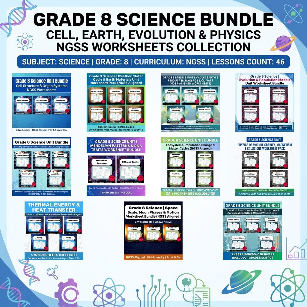 Grade 8 Science Worksheet Bundle| NGSS-Aligned Key Concepts & Skills(Answer Key) — bundle cover