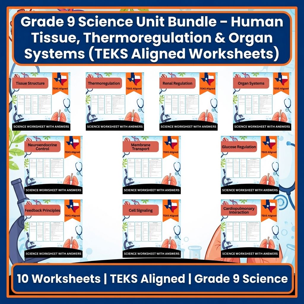 Grade 9 Science Unit | Human Body Systems Worksheets & TEKS Aligned Bundle — bundle cover