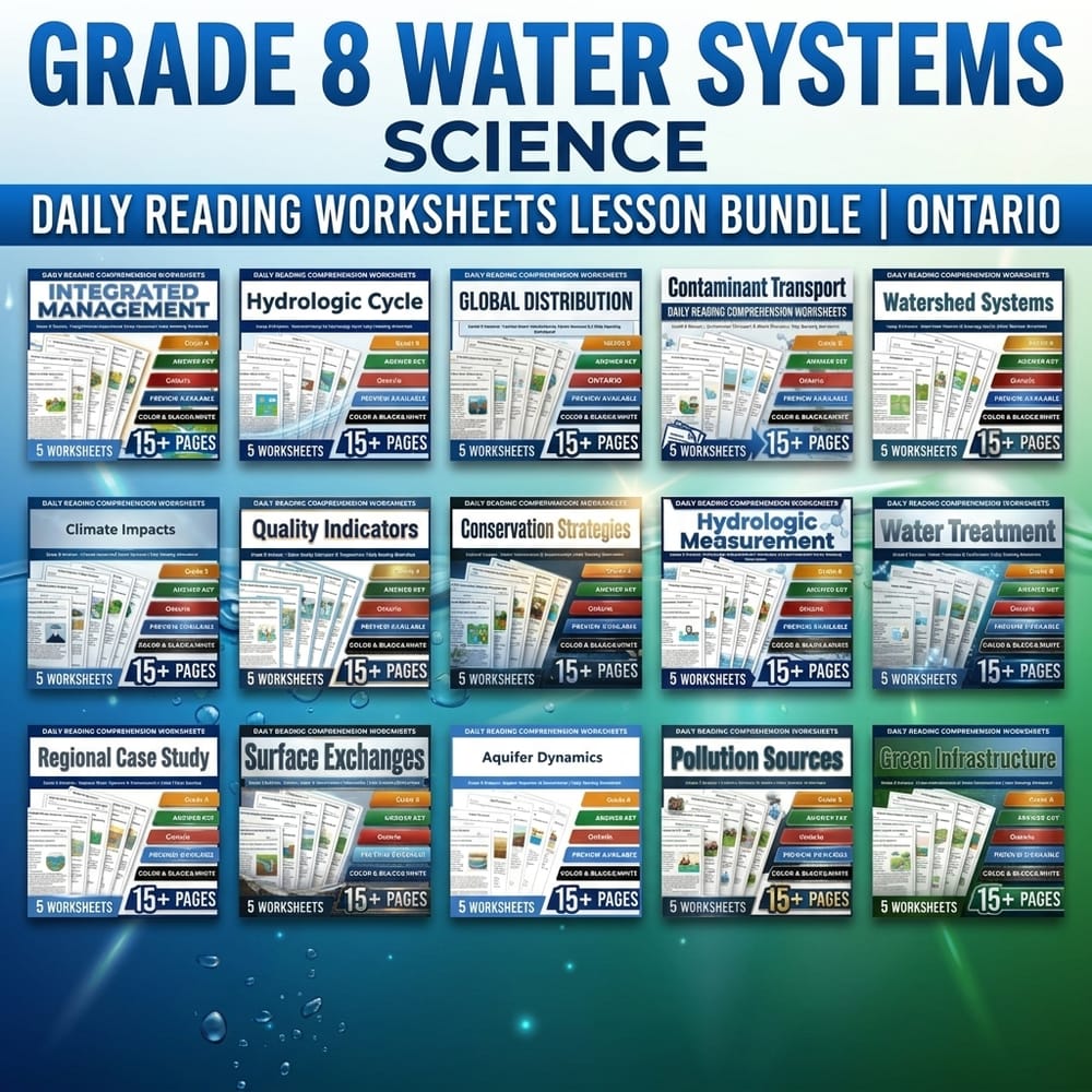 Grade 8 Water Systems Science Daily Reading Worksheets Lesson Bundle | Ontario — bundle cover