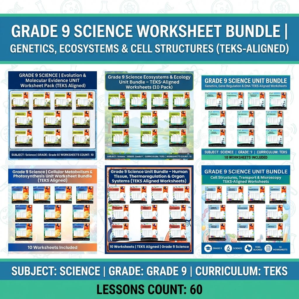 Grade 9 Science Worksheet Bundle – Comprehensive TEKS-Aligned Biology & Ecology Resources — bundle cover