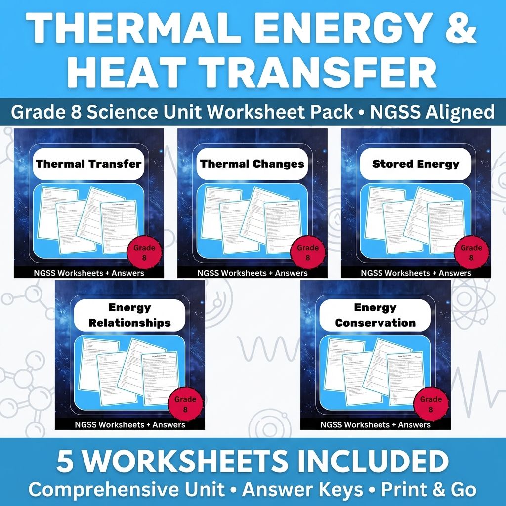 Grade 8 Science | Energy Transfer & Conservation Unit Worksheets (NGSS Aligned) — bundle cover