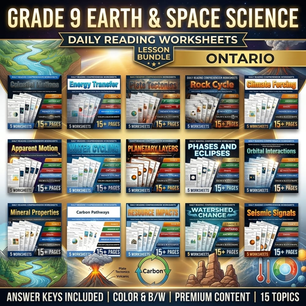 Grade 9 Earth & Space Science Daily Reading Worksheets Lesson Bundle | Ontario — bundle cover